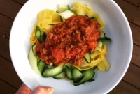 Zucchini & Summer Squash Ribbon Pasta with Hearty Meat Sauce