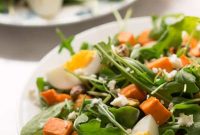 Roasted Sweet Potato and Arugula Salad with Lemon Vinaigrette