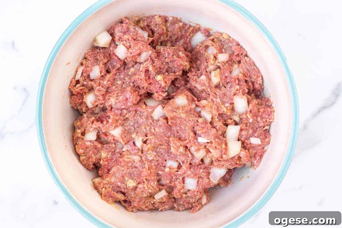 Classic Ritz-Crusted Meatloaf Recipe for Tender, Savory Results 5 Raw meatloaf mixture well combined in a large bowl.