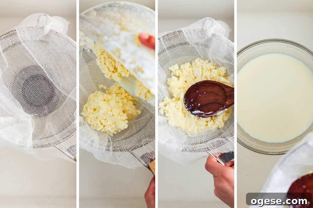 Make Real Homemade Butter Without a Churn: Simple Method 6 butter/buttermilk poured through sieve and spoon pressing all buttermilk out into bowl below.