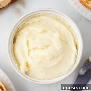 Make Real Homemade Butter Without a Churn: Simple Method 10 overhead view of small white butter container.