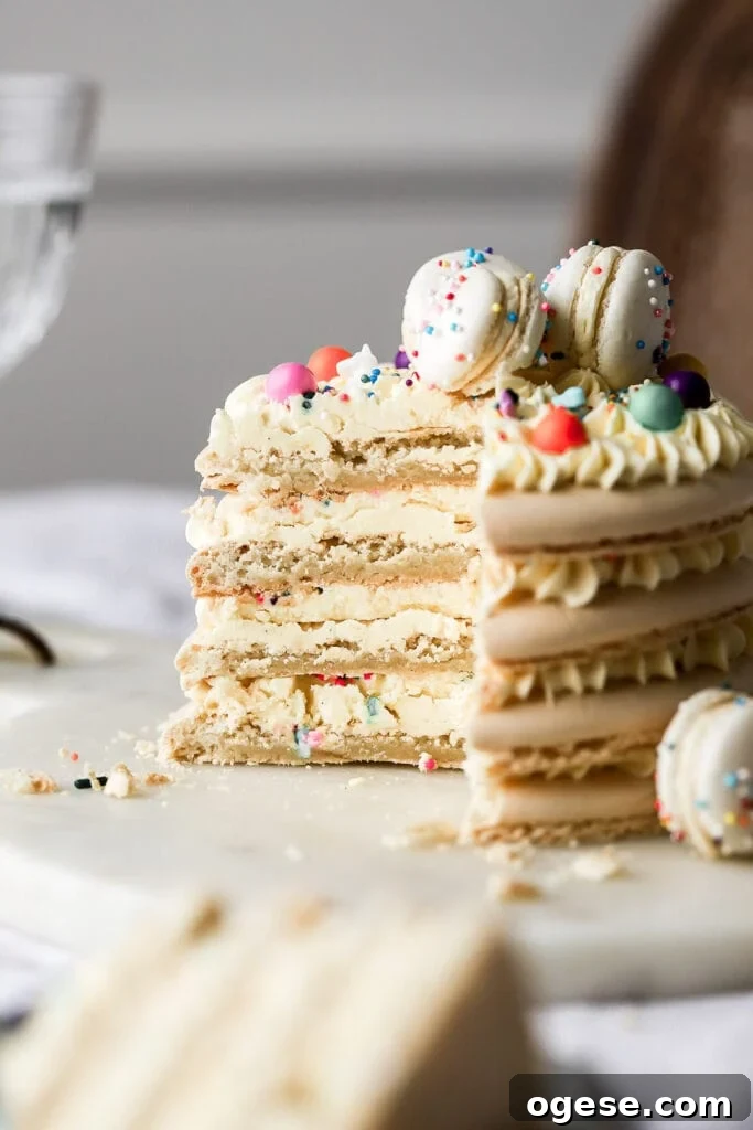 macaron birthday cake inside shot
