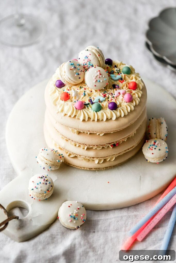 vanilla macaron cake with sprinkles