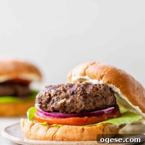 Juicy Grilled Bison Burgers with Smoky Onion Jam 6 open face burger on a plate