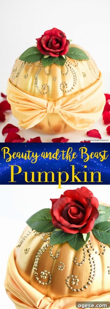 Disney Belle-Inspired Pumpkin DIY Tutorial 2 DIY Beauty and the Beast Belle Pumpkin – how to make a Disney princess Belle Pumpkin inspired by her beautiful dress and The Enchanted Rose.