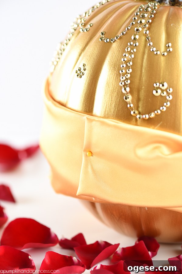 Disney Belle-Inspired Pumpkin DIY Tutorial 6 DIY Beauty and the Beast Belle Pumpkin – how to make a Disney princess Belle Pumpkin inspired by her beautiful dress and The Enchanted Rose.
