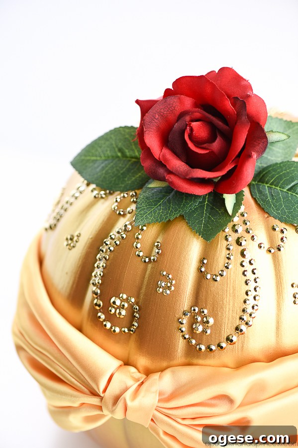 Disney Belle-Inspired Pumpkin DIY Tutorial 8 DIY Beauty and the Beast Belle Pumpkin – how to make a Disney princess Belle Pumpkin inspired by her beautiful dress and The Enchanted Rose.