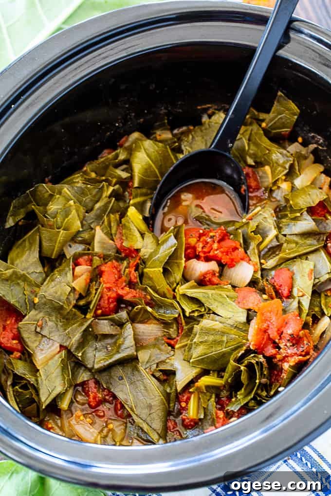 Collard Greens cooked in 6-quart crock pot