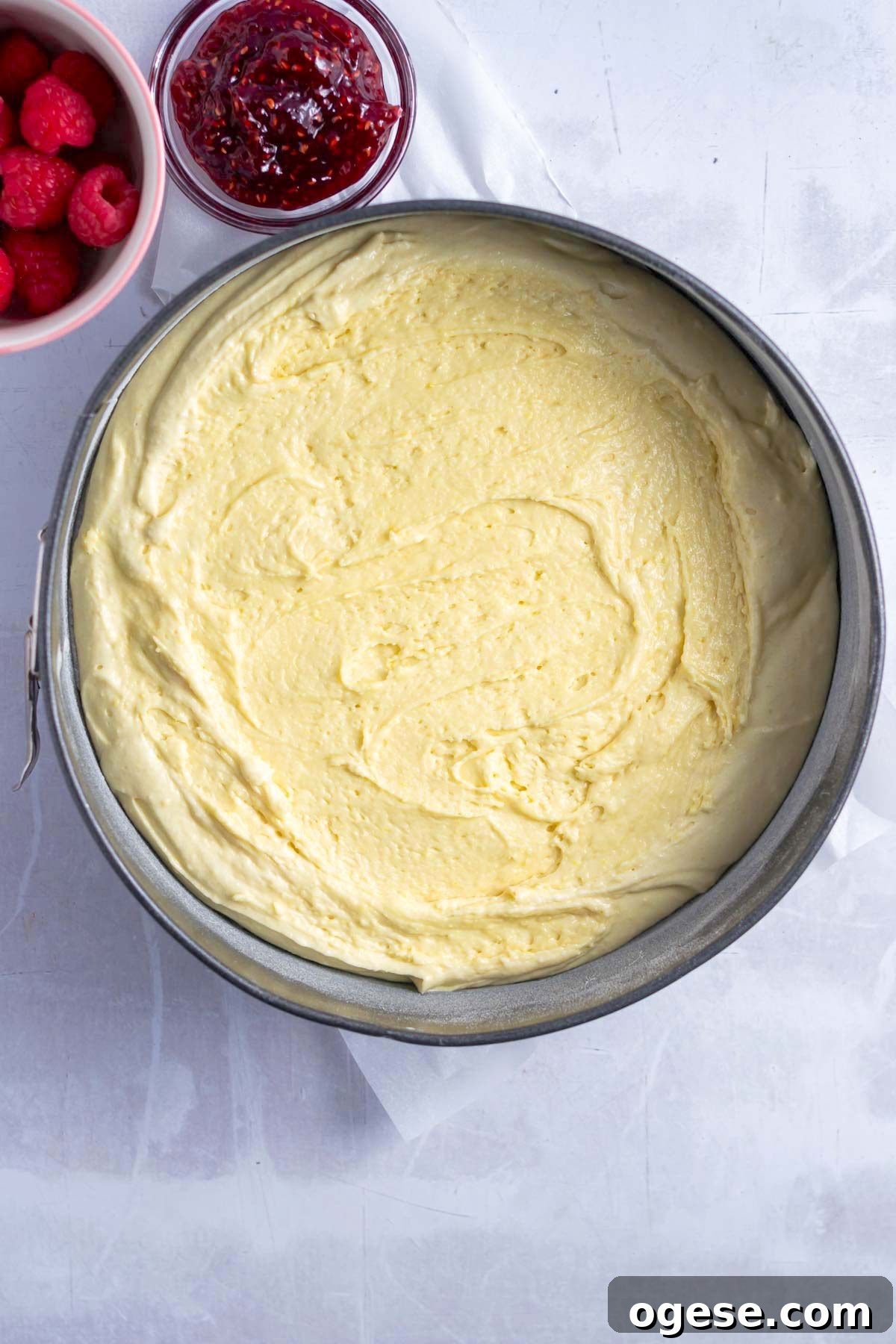 cake batter in a springform pan
