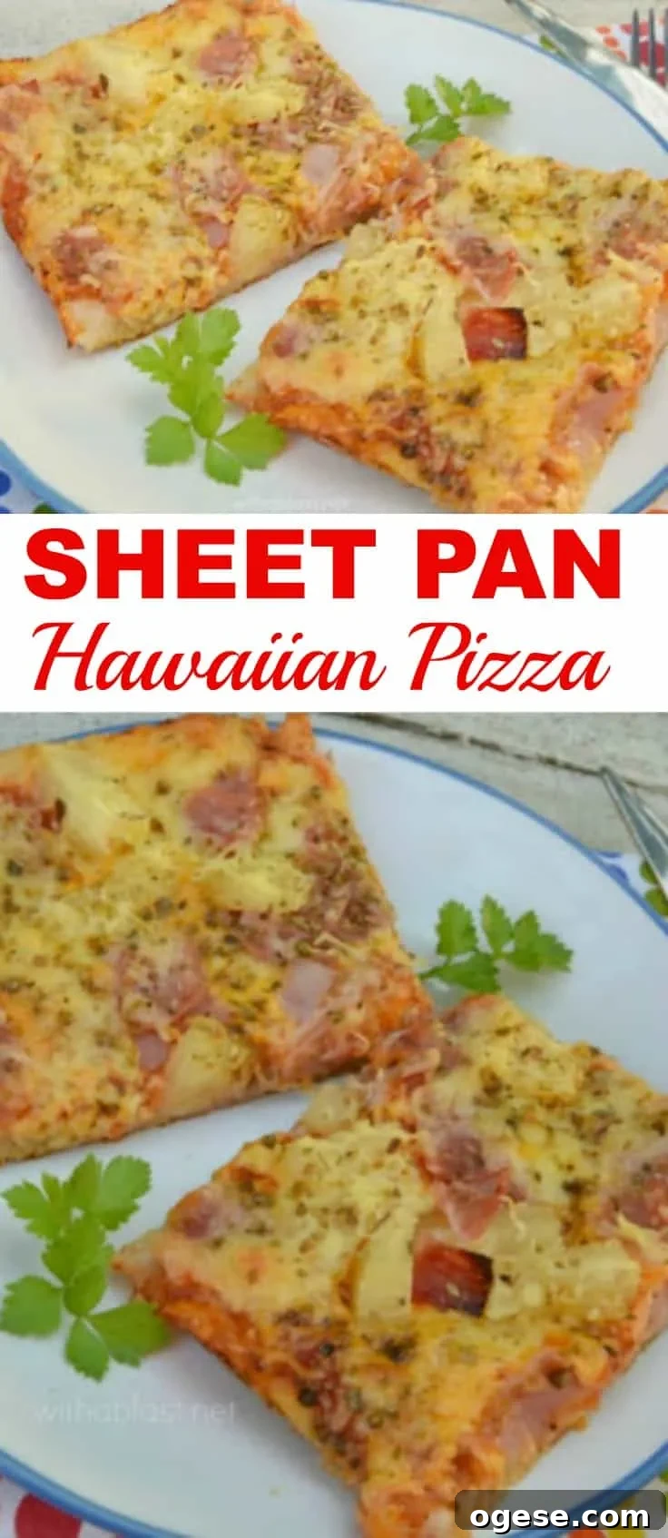 Sheet Pan Hawaiian Pizza is made with a super quick pizza base - 2 pizzas ready in 30 minutes. Sheet Pan Hawaiian Pizza