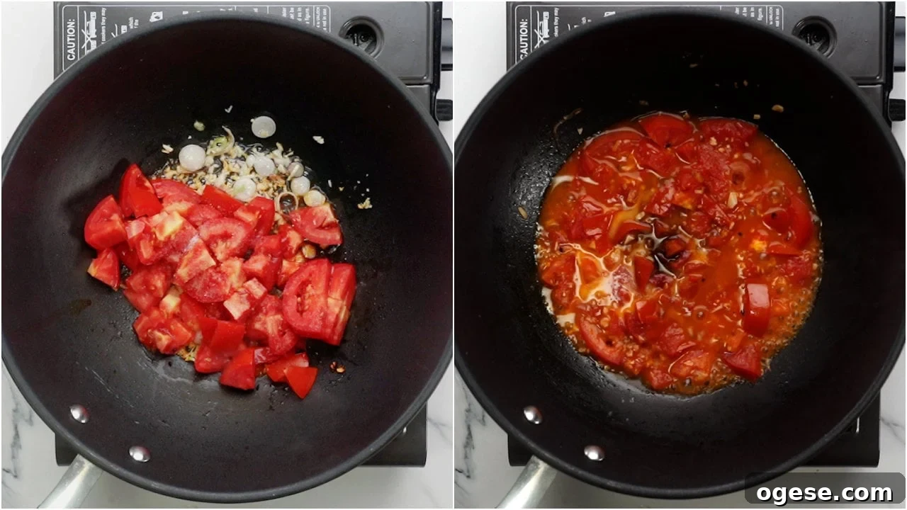 Quick Tomato and Egg Stir-Fry Recipe for Weeknights 6 Saute onion and garlic. Then cook tomatoes. season with soy sauce.