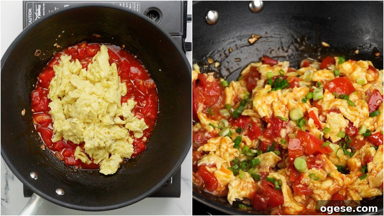 Quick Tomato and Egg Stir-Fry Recipe for Weeknights 7 Add cooked eggs to tomatoes along with green onion and sesame oil.