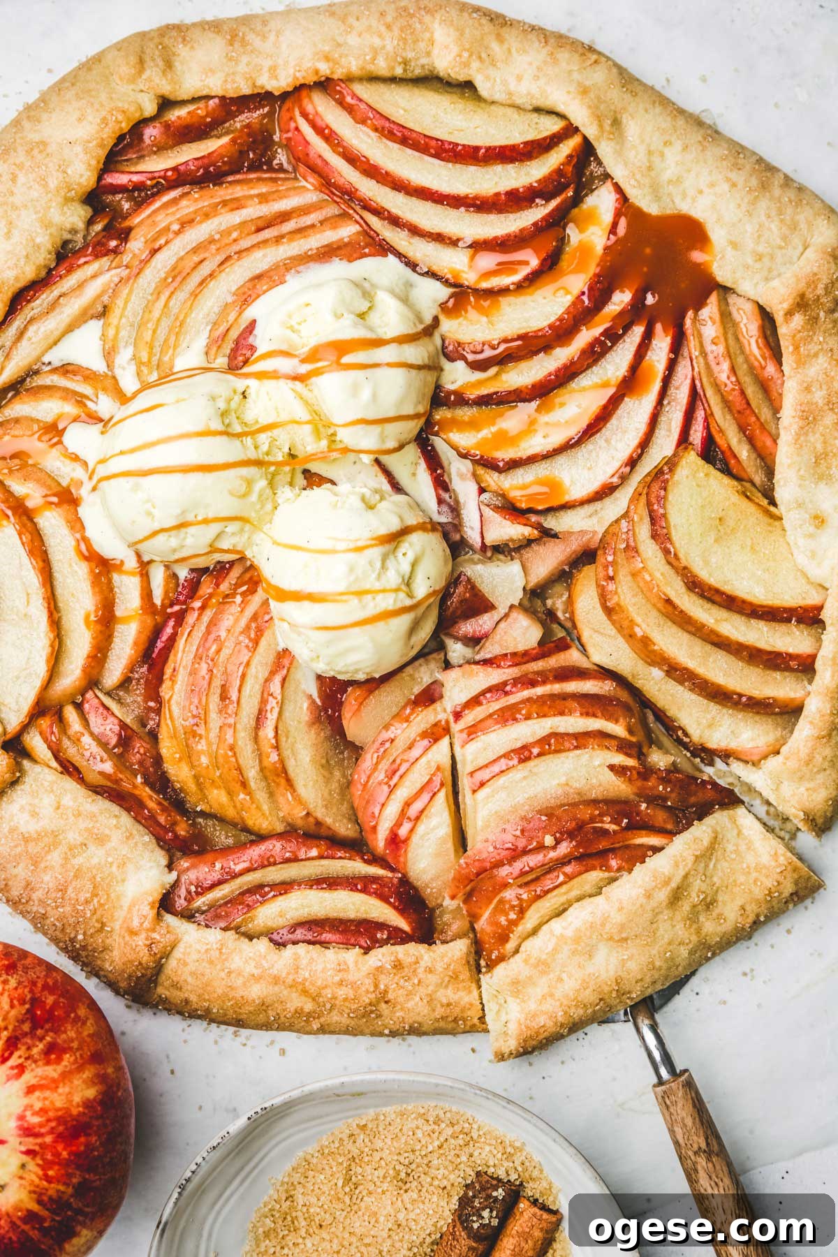 Rustic French Apple Tart Recipe: Classic Free-Form Tarte Tatin Alternative 3 Sliced Apple tart with ice cream