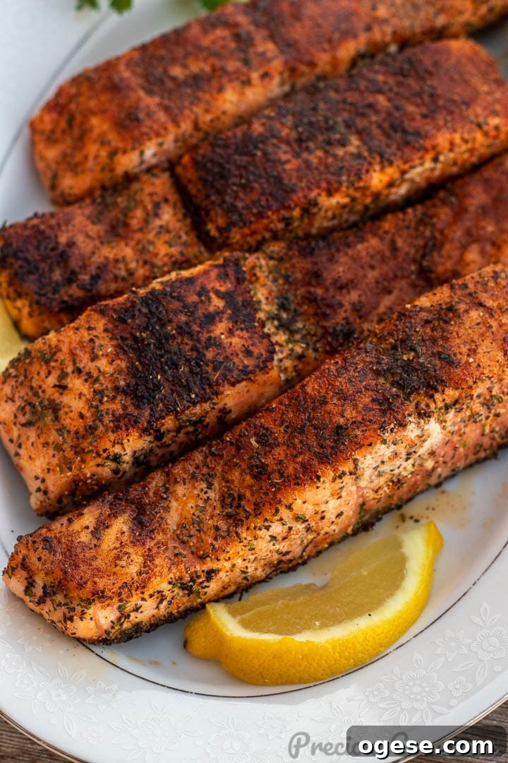 Close up shot of pan grilled salmon