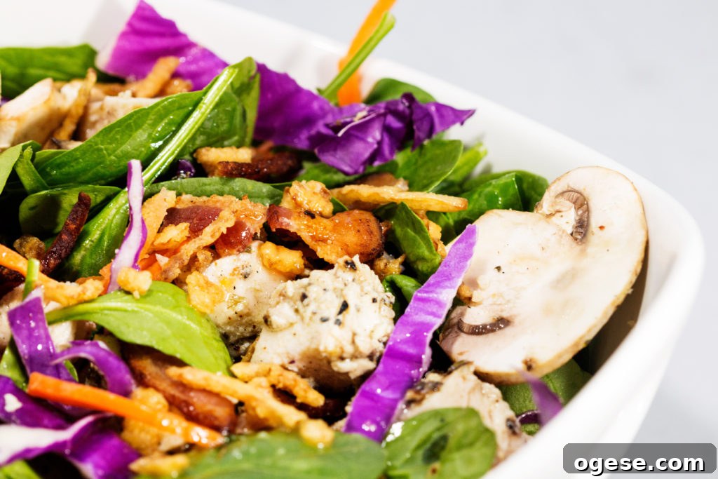 Spinach and Grilled Chicken Salad with Warm Bacon Vinaigrette 6 Spinach chicken Salad with lemon garlic vinaigrette