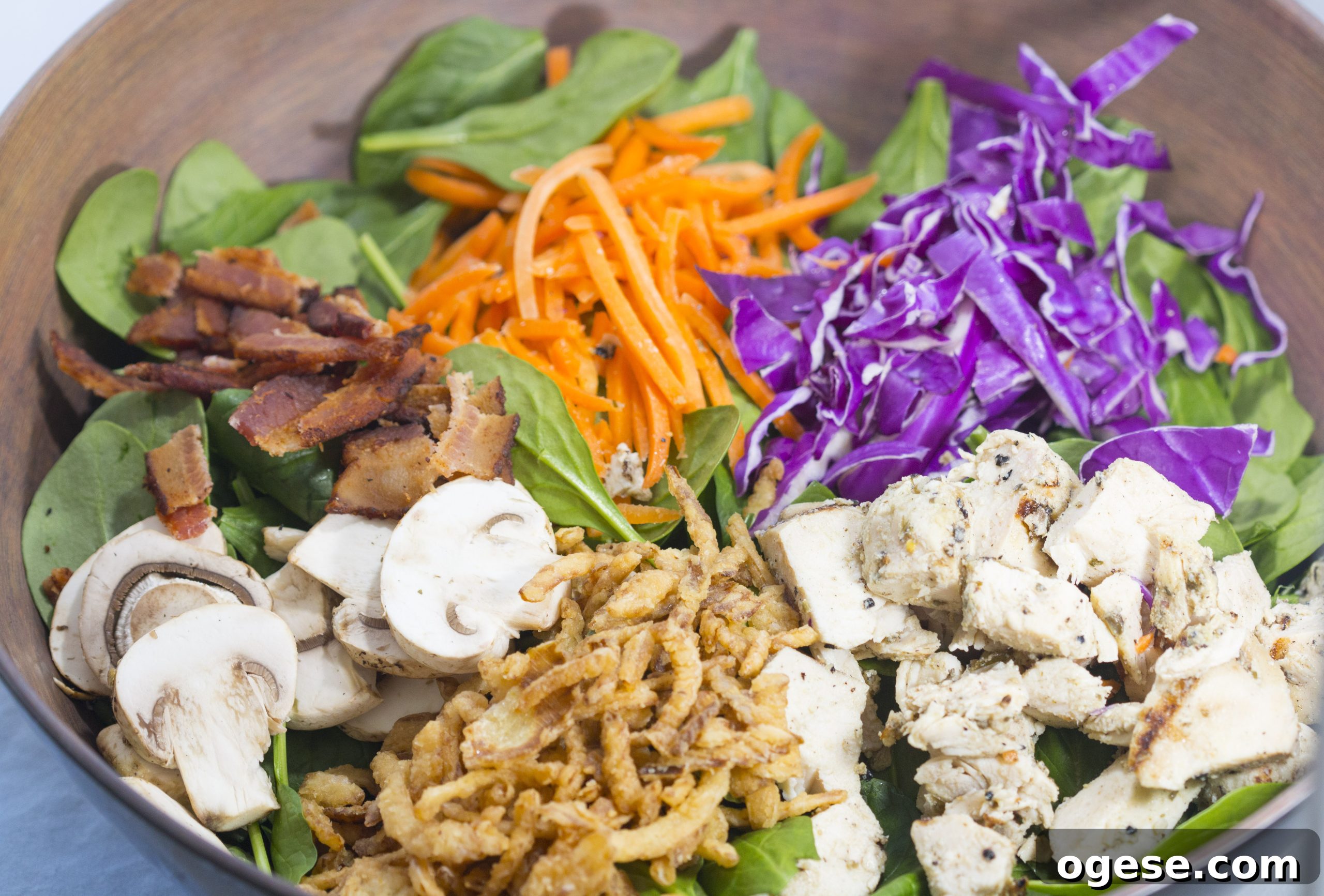 Spinach chicken Salad with lemon garlic vinaigrette