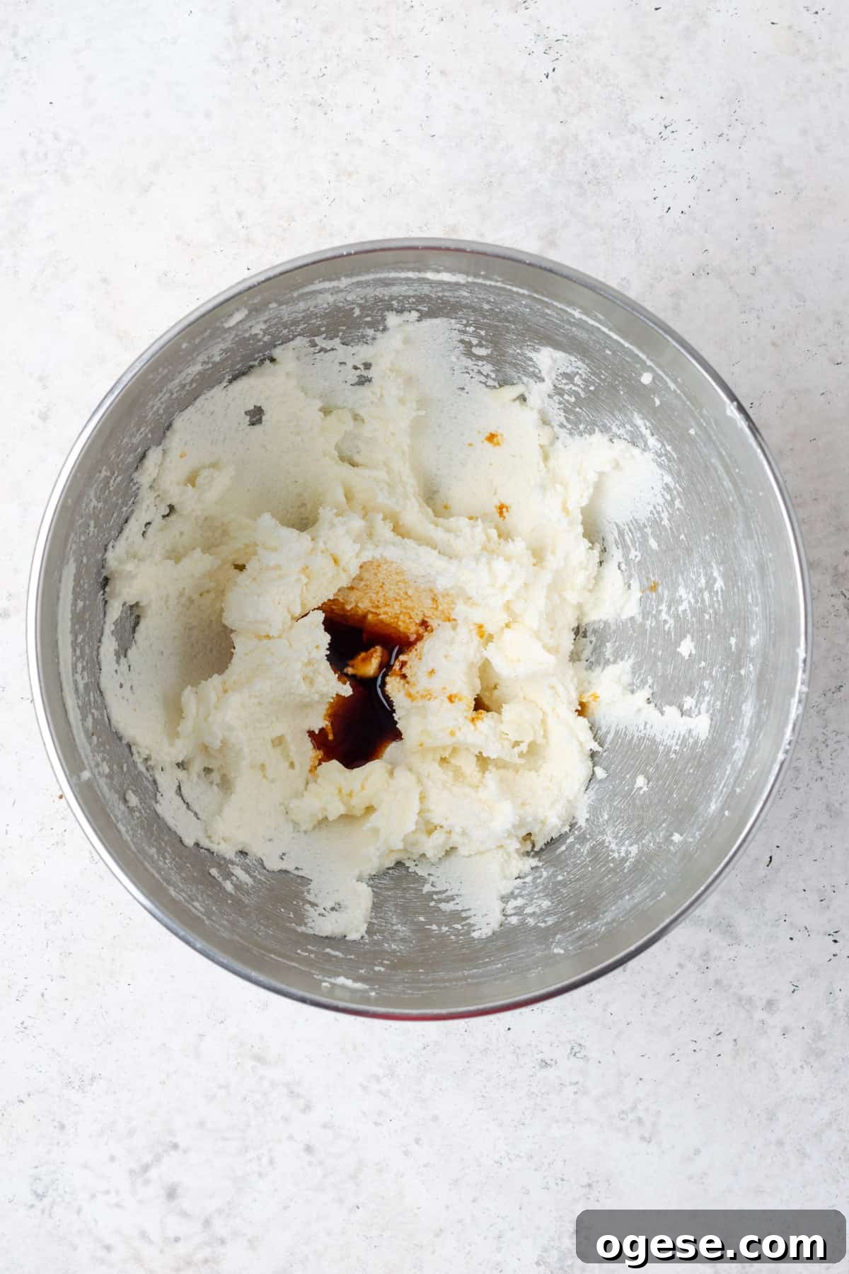 Vanilla added to the creamed butter and sugar mixture.
