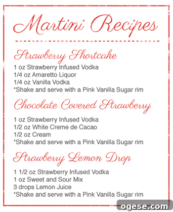 Valentine's DIY Gifts: Strawberry Vodka and Pink Vanilla Sugar 4 Martini recipe card