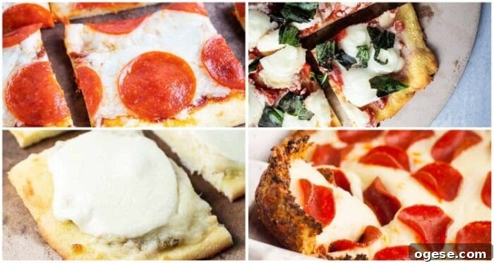 Low-Carb Taco Casserole with Cheesy Cauliflower Crust 21 collage with four keto pizza recipes