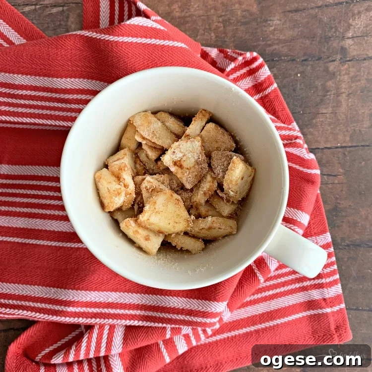 Apples in mug with cinnamon and sugar