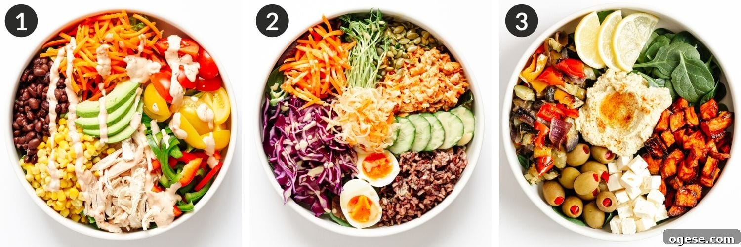 Create Your Own Nourish Bowl: Customizable Healthy Grain Bowl Recipe 5 Collage of 3 different healthy bowl ideas.