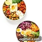 Two different nourish bowls on a white background.