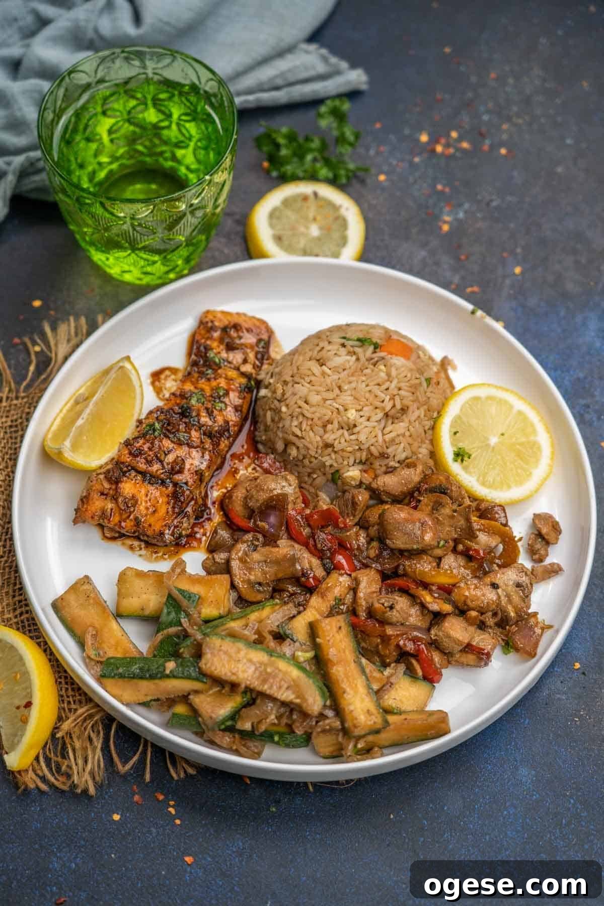 Hibachi meal plated on a plate for a Hibachi Cooking experience at home.