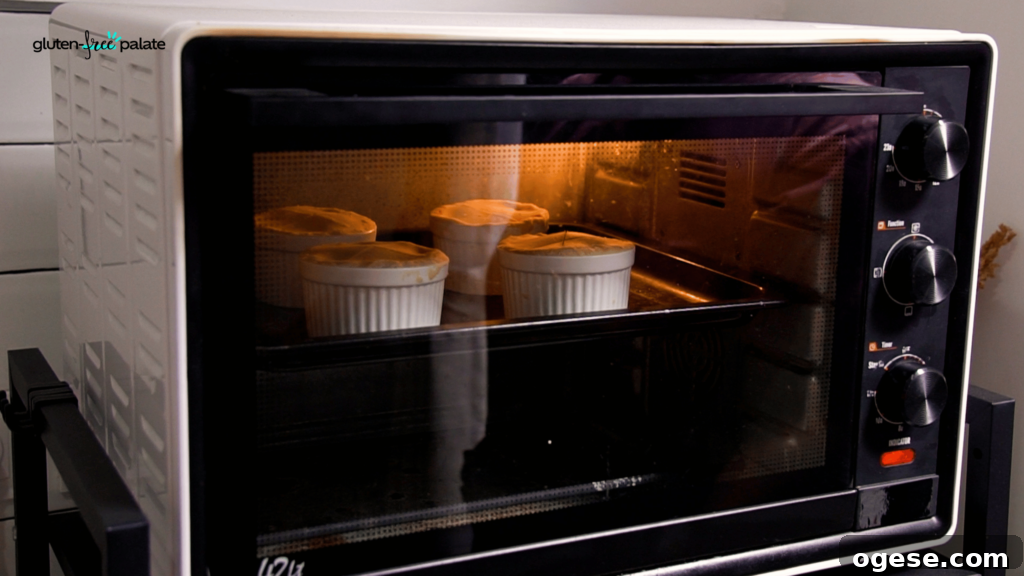 Bake the gluten free chicken pot pies until the crusts are golden brown.