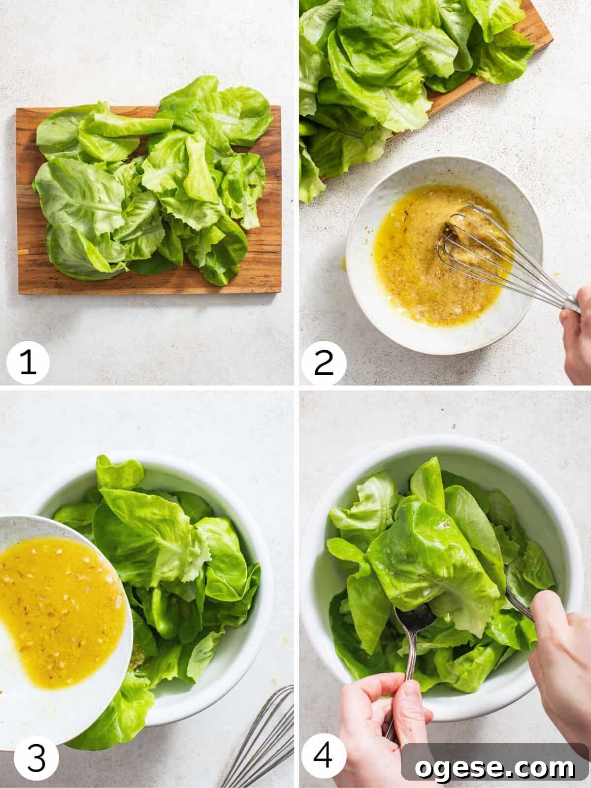 Crisp Bibb Lettuce Salad with Lemon Vinaigrette 5 Process for making a butter lettuce side salad.