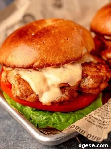 Chicken sandwich with spicy mayo.