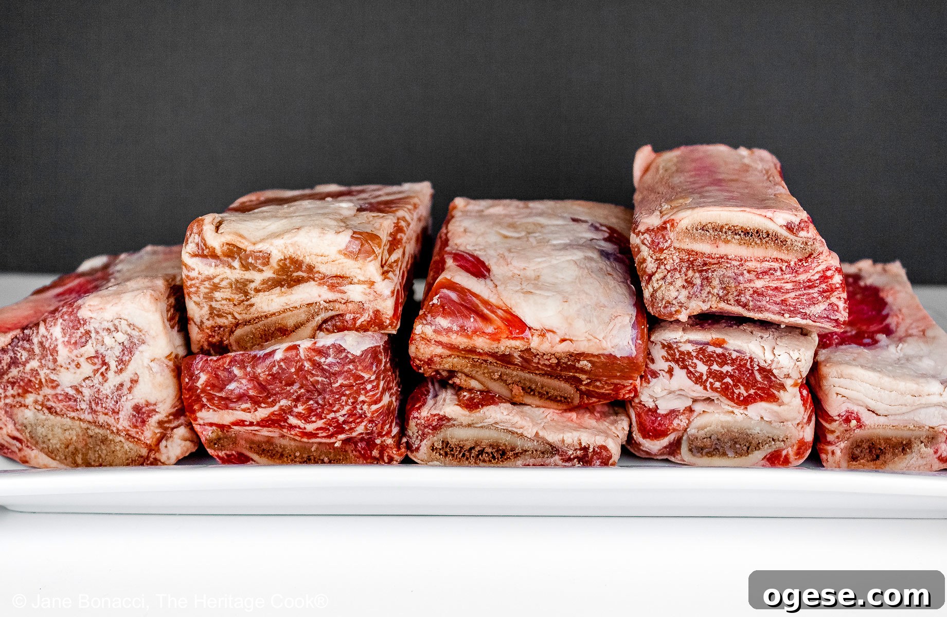 Raw short ribs ready for browning and braising.