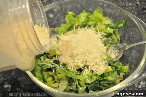 Easy Chicken Caesar Salad - The Grateful Girl Cooks! Shredded Parmesan cheese is added to caesar salad.