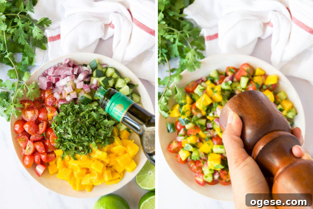 collage of two images showing ingredients in a bowl and how to season them