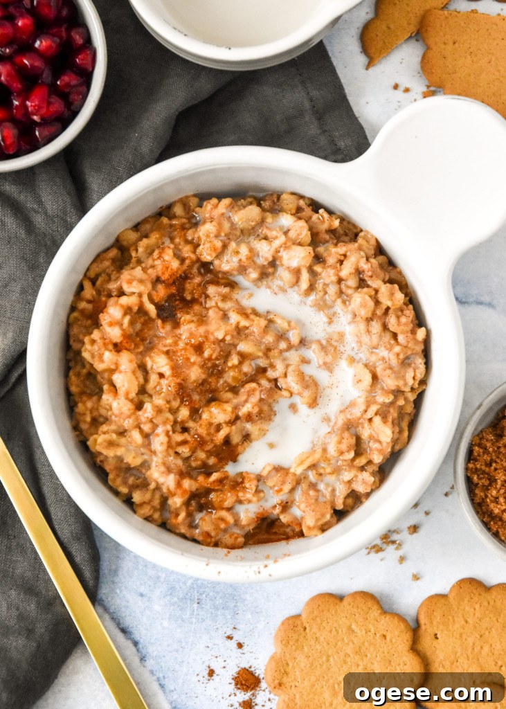 Instant Pot Gingerbread Oatmeal Recipe for Cozy Mornings 8 a bowl of instant pot gingerbread oatmeal made with rolled oats.