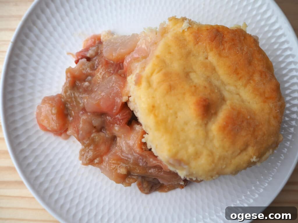 pear and rhubarb cobbler on plate