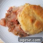 pear and rhubarb cobbler on plate