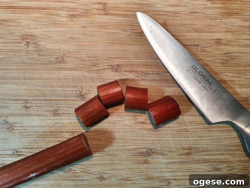 slicing rhubarb