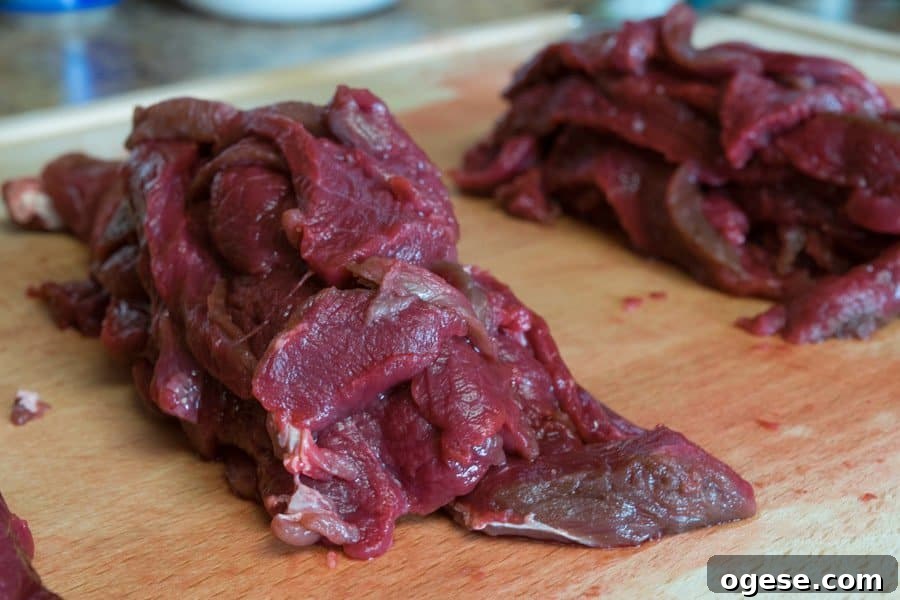 Sliced Elk roast for jerky