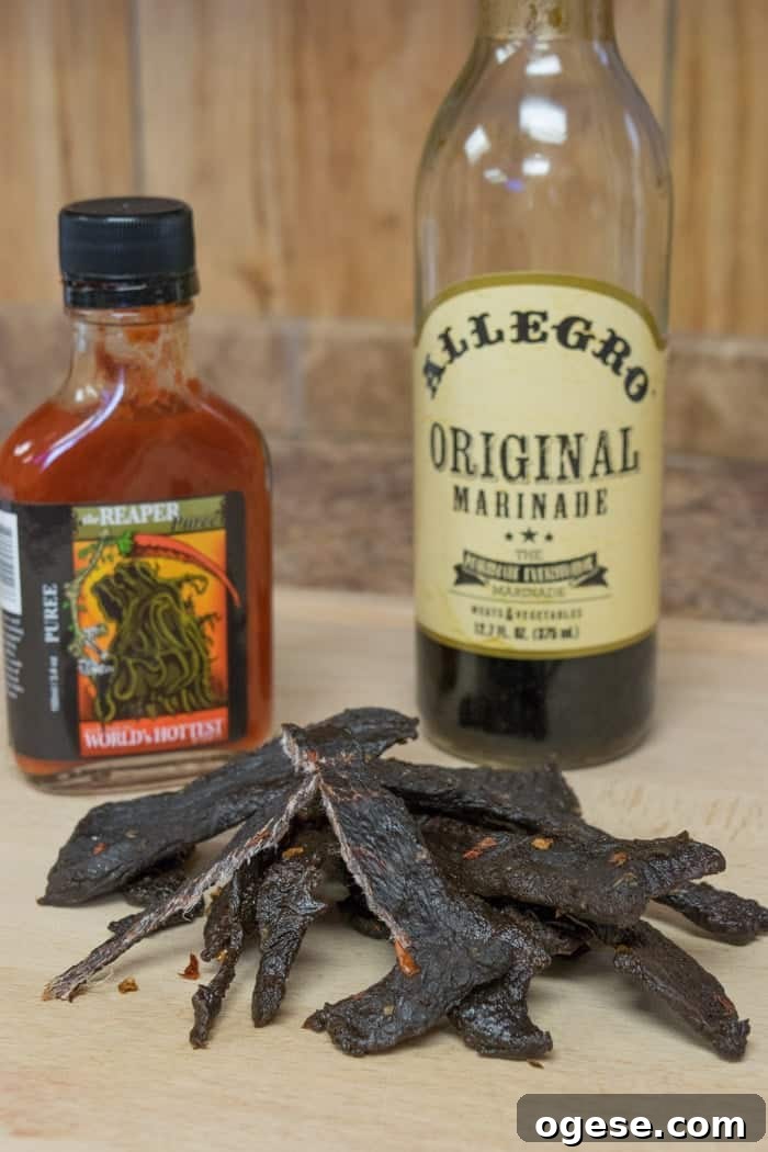 Elk Jerky displayed with its ingredients
