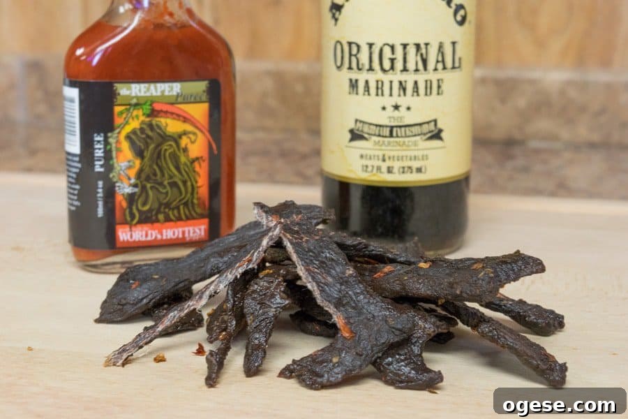 Elk Jerky with carolina reaper peppers