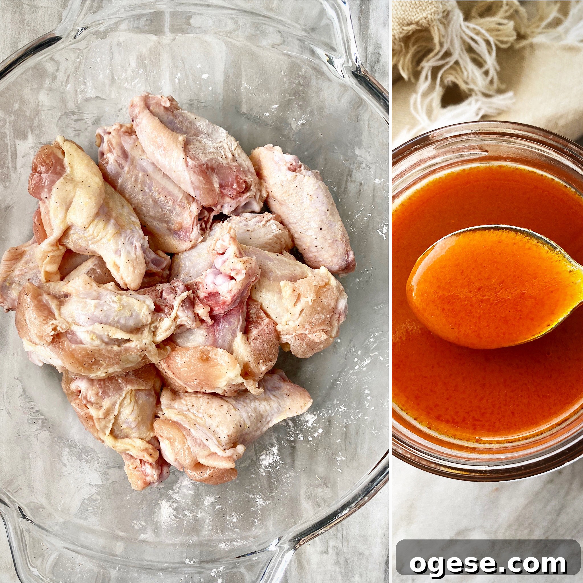 collage of ingredients for air fryer buffalo chicken wings