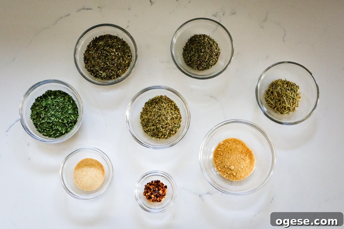 Ingredients of Italian seasoning.
