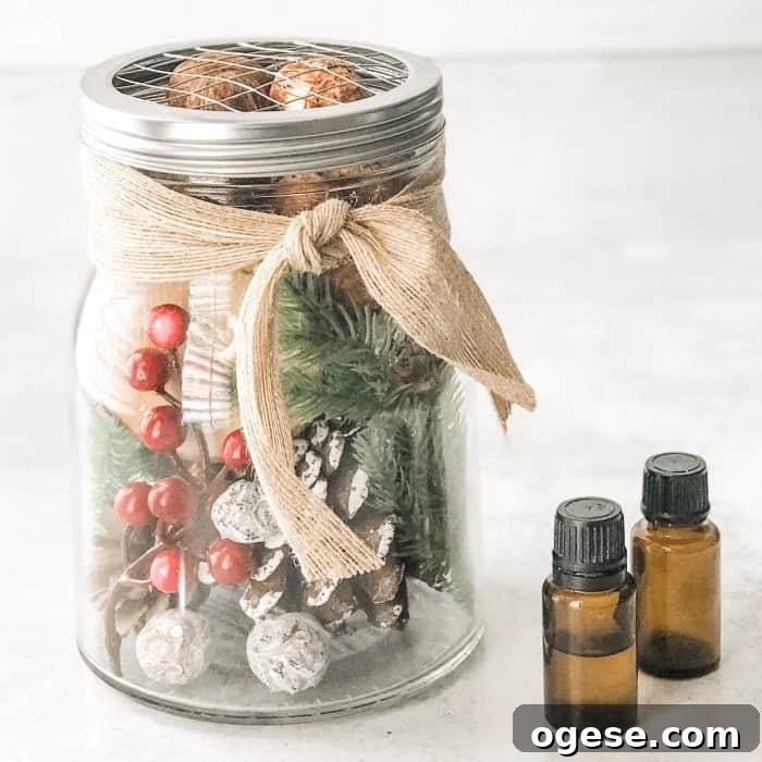 Christmas Potpourri Diffuser Guide: Scent Ideas & Care Tips 3 Christmas decor with berries, greenery, and pinecones used as an essential oil diffuser