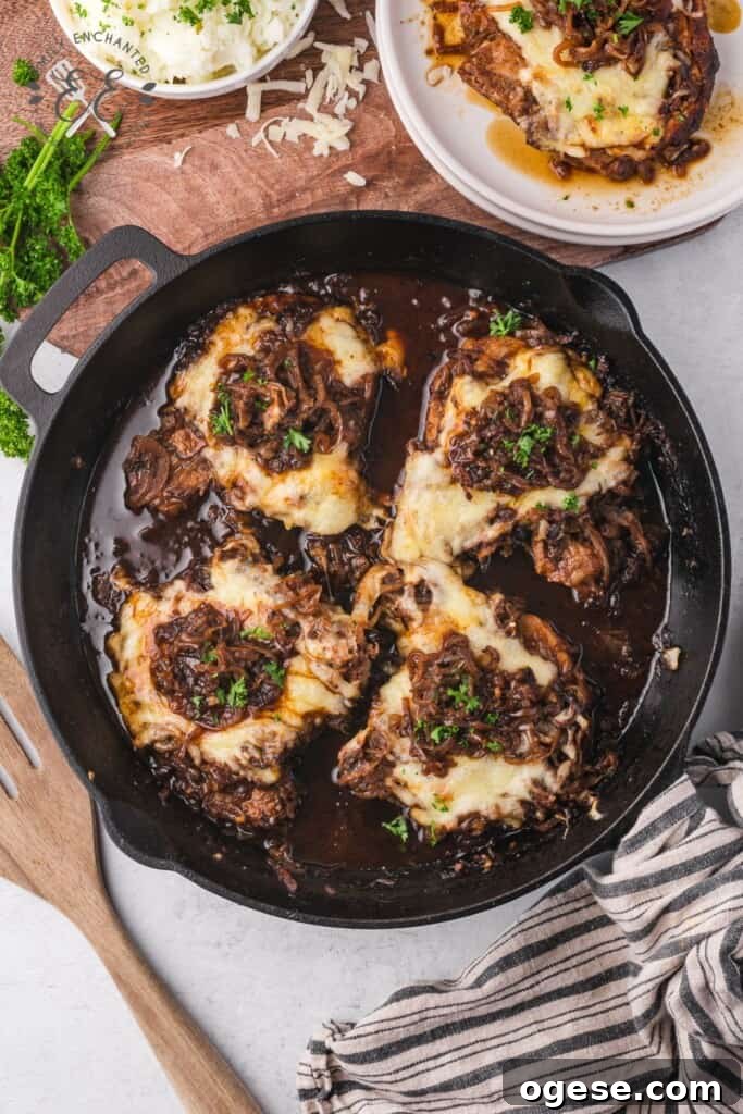 French Onion Pork Chops with Caramelized Onions and Gruyère 2 French Onion Pork Chops