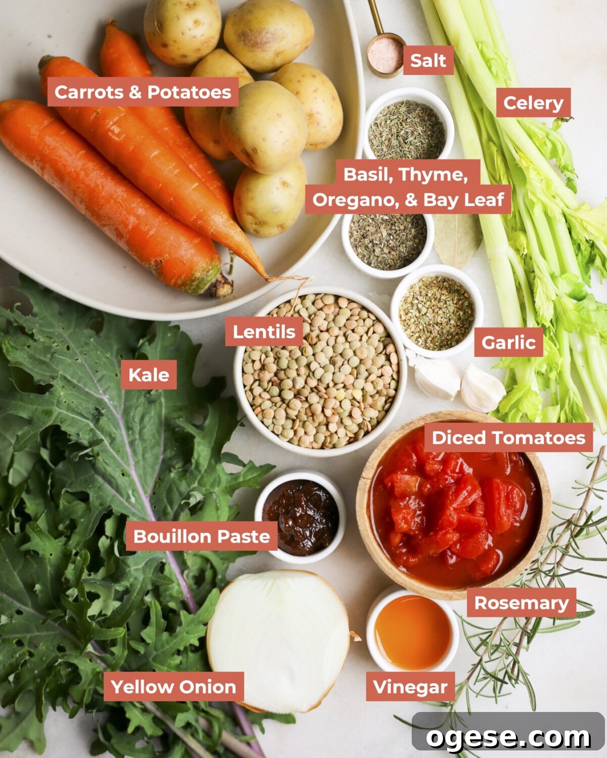 Hearty Instant Pot Lentil Soup Recipe for Busy Weeknights 3 labeled ingredients for lentil soup