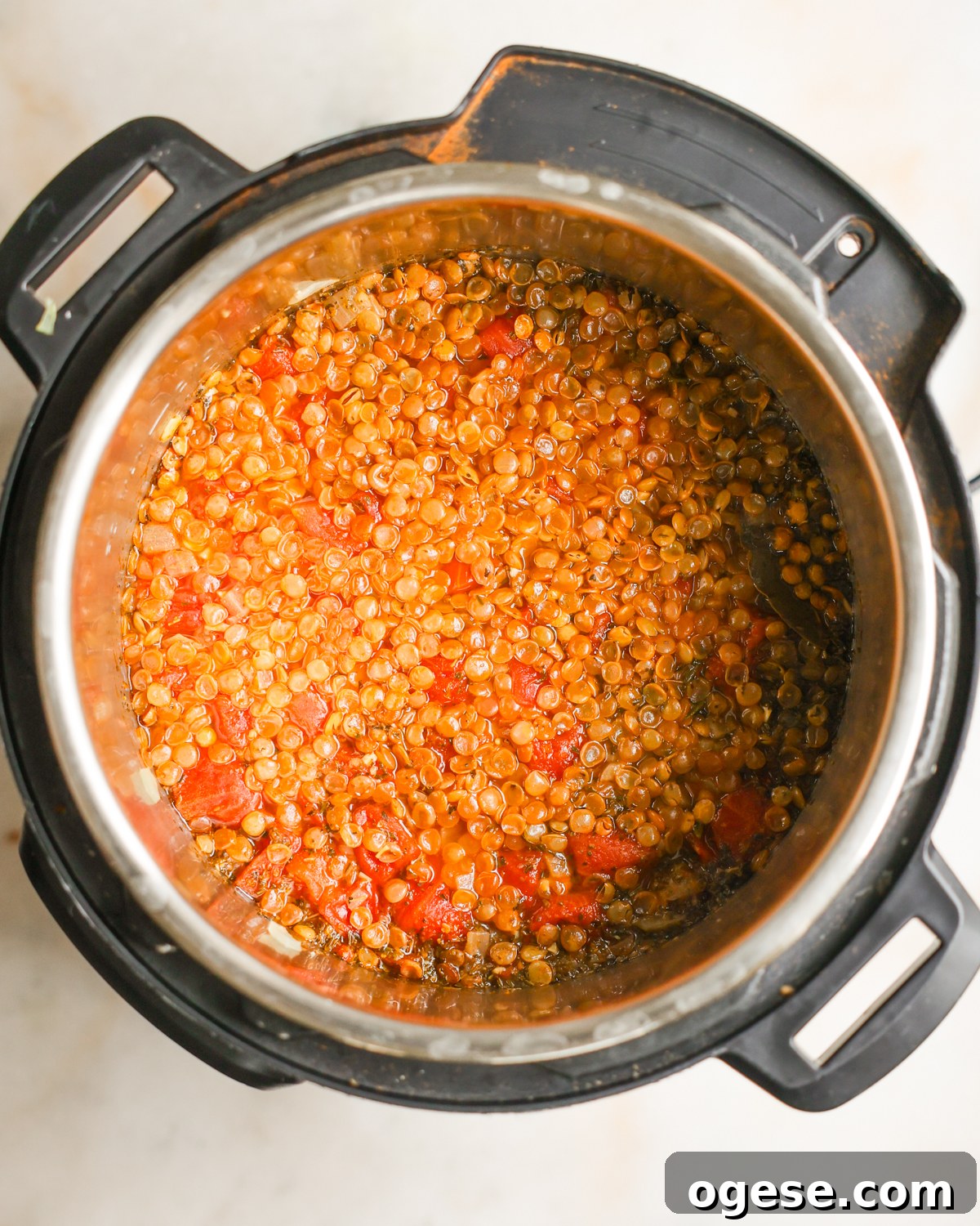 Hearty Instant Pot Lentil Soup Recipe for Busy Weeknights 8 overhead soup right after pressure cooking