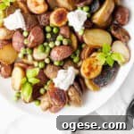 Creamy Peas and Potatoes Skillet with Garlic and Herbs 11 close up of potatoes