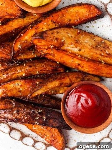 air fried potato wedges on a plate with sauces