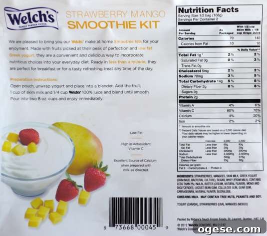 Welch’s Strawberry Mango Frozen Smoothie Kit Review & Taste Test 4 Welchs Smoothie Package Nutritionals