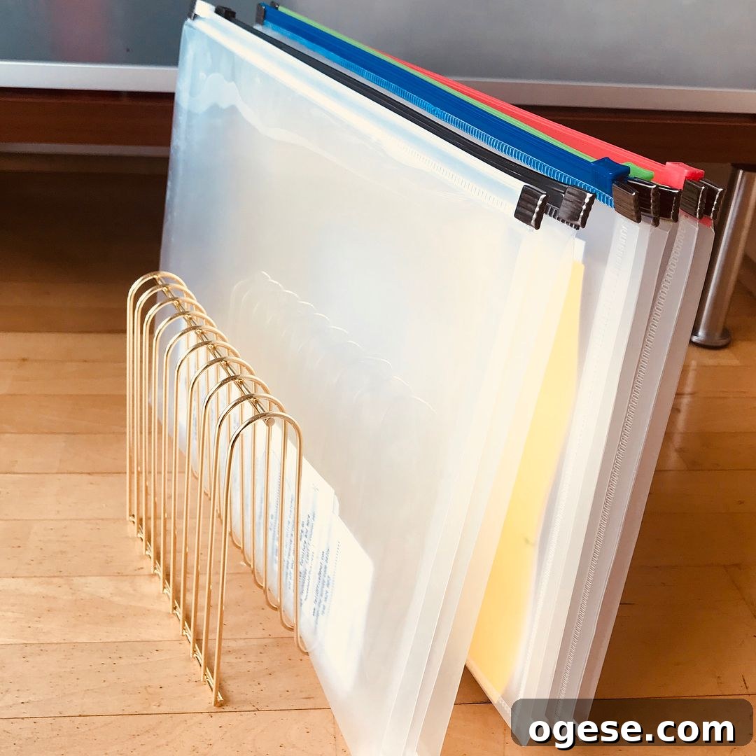 Vertical file holder on a desk